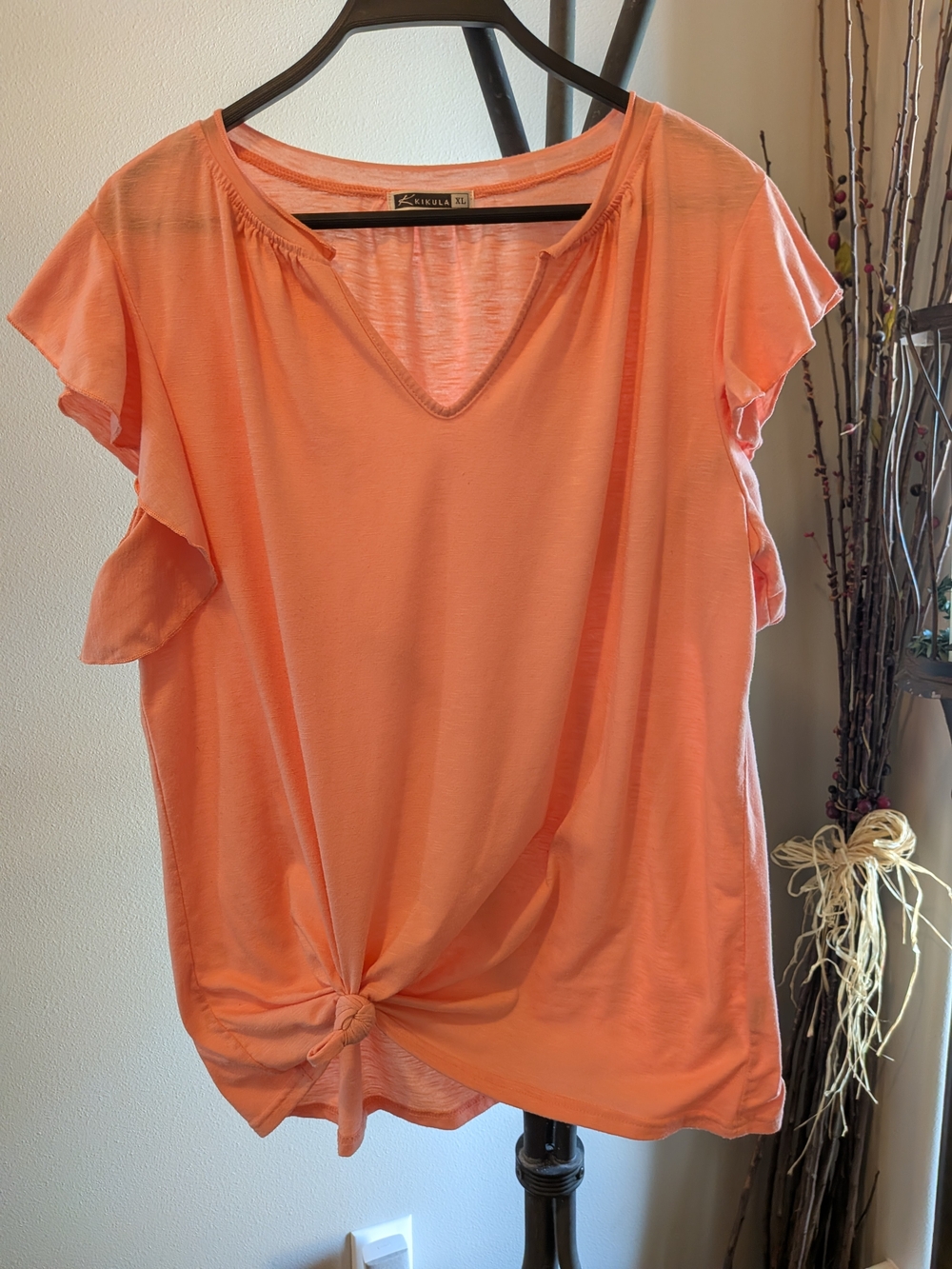 Coral Knot-Front V-Neck Top